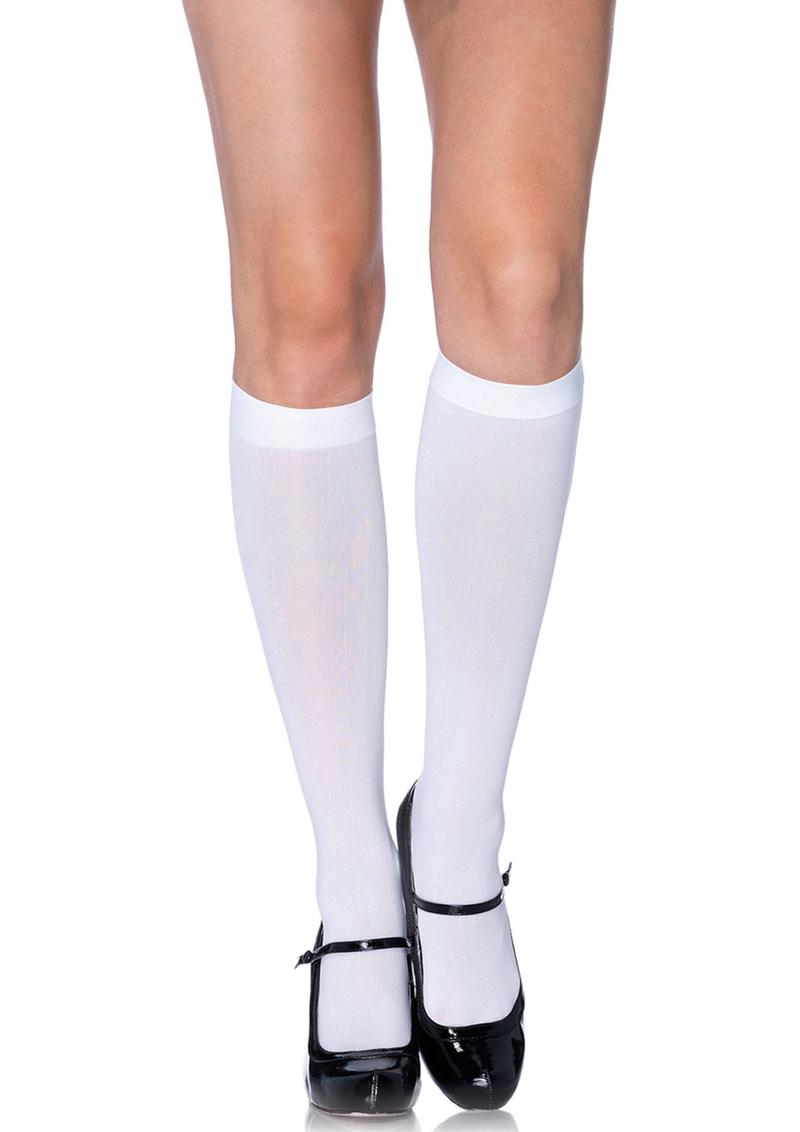 Leg Avenue Nylon Knee High - White - One Size