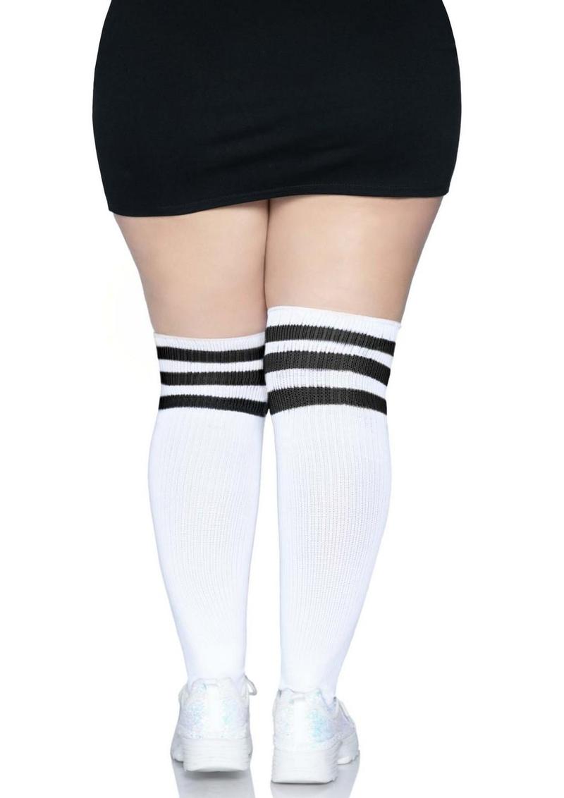 Leg Avenue Over The Knee Athletic Socks - Black/White - Queen/XLarge/XXLarge