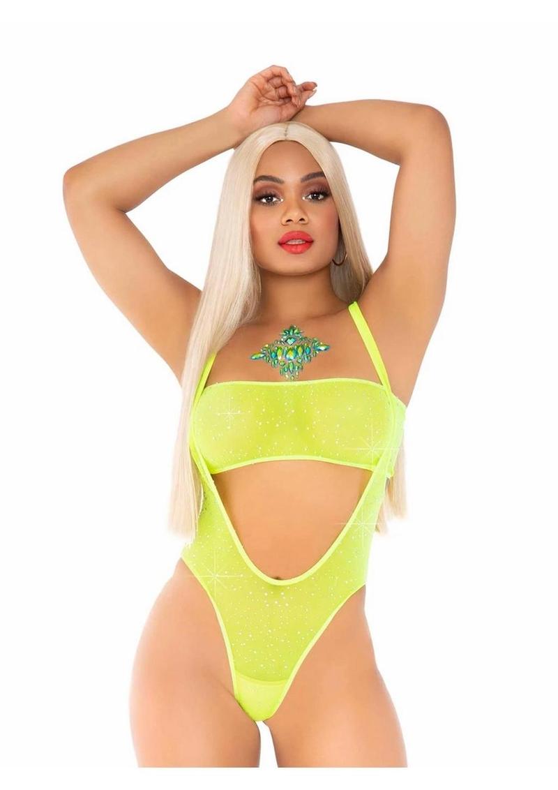 Leg Avenue Rhinestone Mesh Bandeau and Suspender Bodysuit