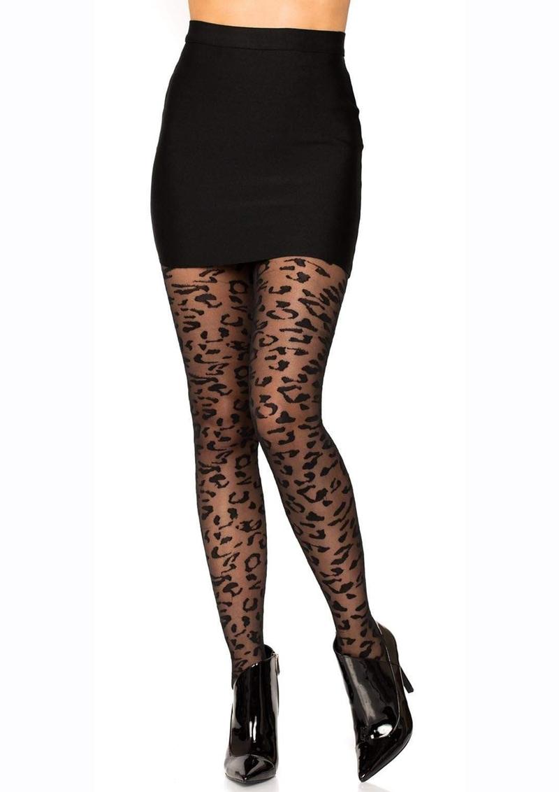 Leg Avenue Sheer Leopard Tights - Animal Print/Black - One Size