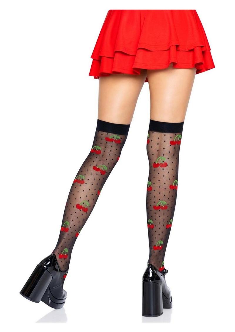 Leg Avenue Spandex Sheer Polka Dot Cherry Thigh Highs