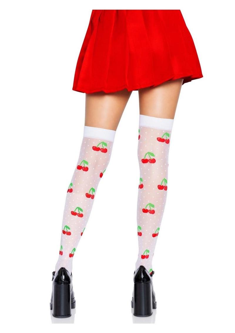 Leg Avenue Spandex Sheer Polka Dot Cherry Thigh Highs