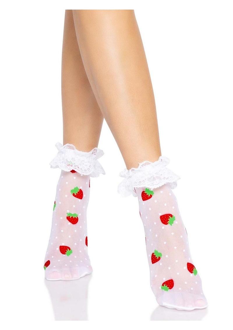 Leg Avenue Strawberry Polka Dot Ruffle Top Anklets - Red/White - One Size