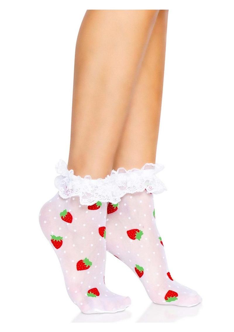 Leg Avenue Strawberry Polka Dot Ruffle Top Anklets - Red/White - One Size
