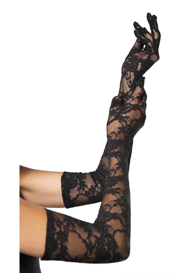 Leg Avenue Stretch Lace Elbow Length Gloves - Black - One Size