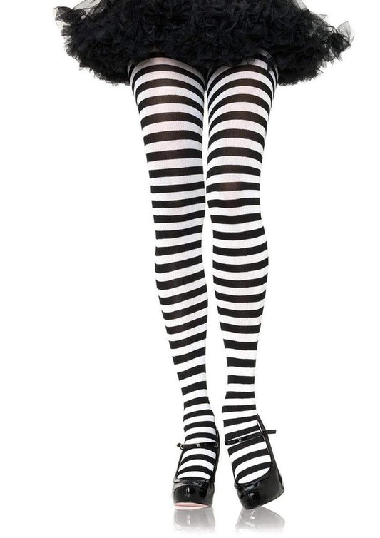 Leg Avenue Striped Tights - Black/White - 3XLarge/4XLarge/Queen