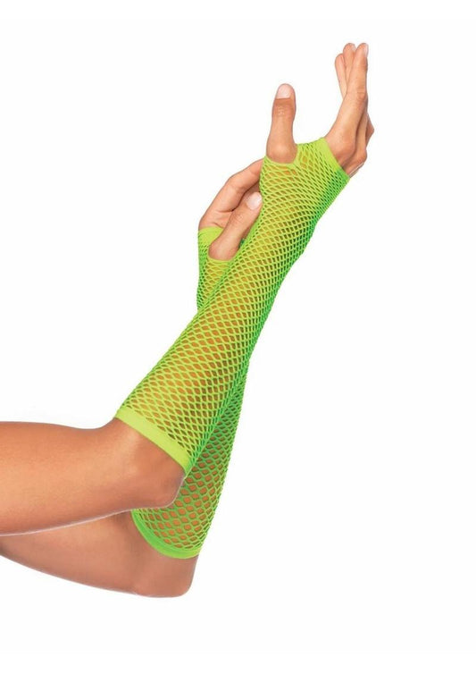 Leg Avenue Triangle Net Finglerless Gloves - Green/Neon Green - One Size