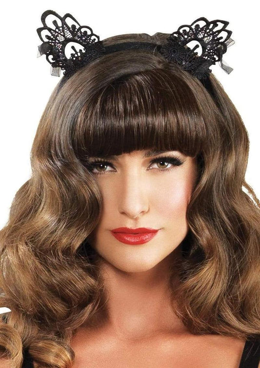 Leg Avenue Venice Lace Cat Ears with Organza Bows - Black - One Size