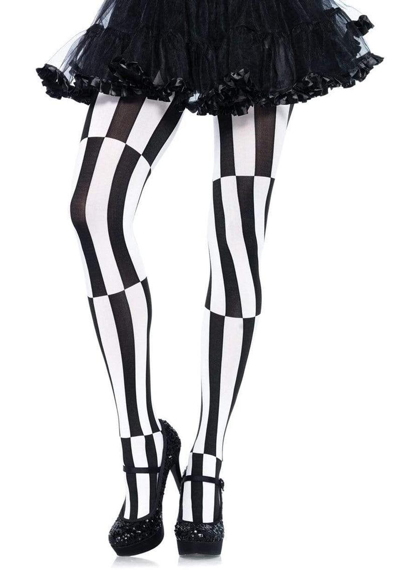 Leg Avenue Woven Opaque Striped Optical Illusion Pantyhose - Black/White - 3XLarge/4XLarge/Queen