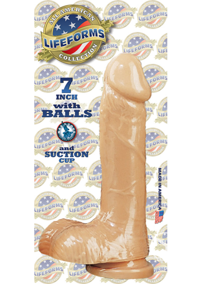 Lifeforms All American Collection Dildo with Balls Suction Cup Base - Flesh/Vanilla - 7in