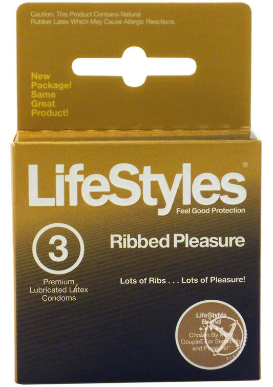 LifeStyles Condom Ribbed Pleasure Lubricated - 3 Pack