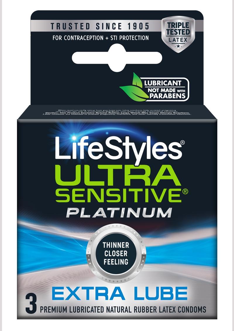 LifeStyles Condom Sensitive Platinum Extra Lubricated - 3 Pack