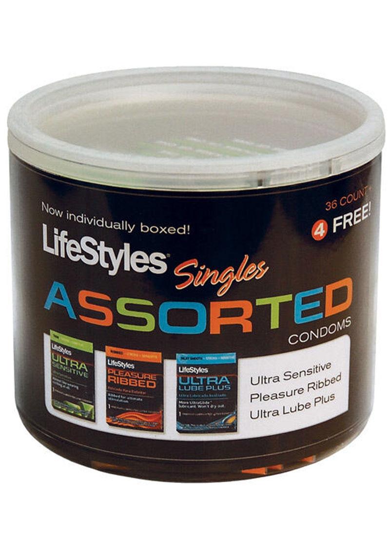 LifeStyles Singles Assorted 40 Individually Boxed Lubricated Latex Condoms - Bowl