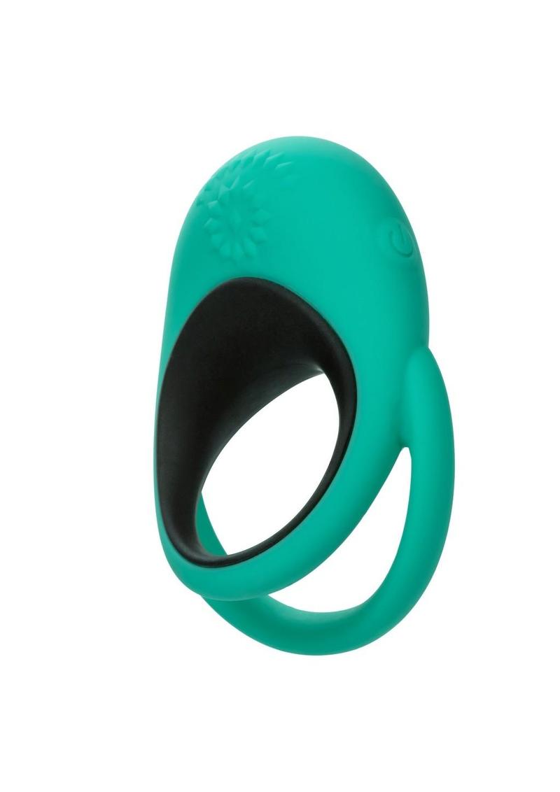 Link Up Remote Alpha Rechargeable Silicone Dual Stimulating Cock Ring with Remote Control - Black/Green