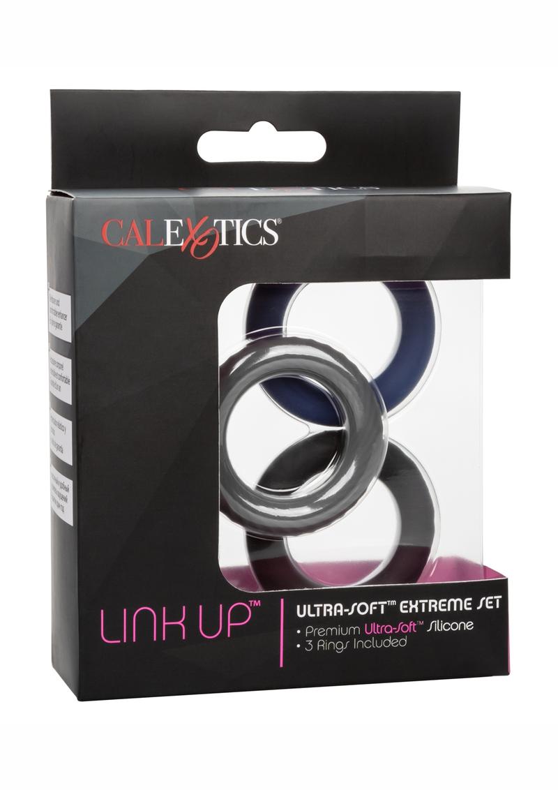 Link Up Ultra Soft Extreme Silicone Cock Ring - Black/Gray/Grey - 3 Pieces/Set