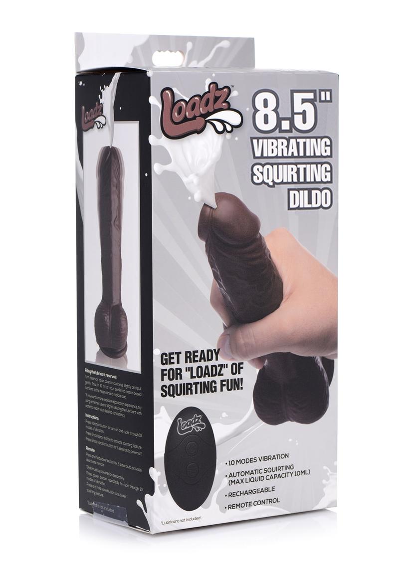 Loadz Vibrating Squirting Dildo with Remote - Chocolate - 8.5in