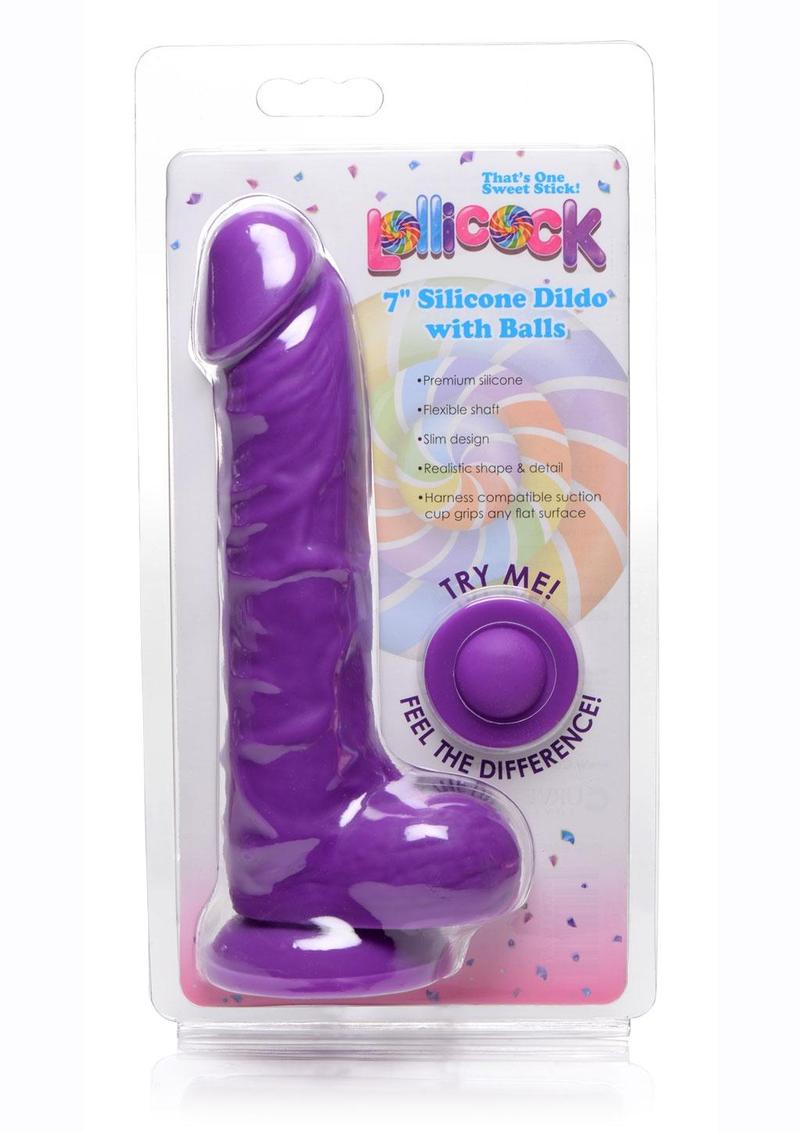 Lollicock Silicone Dildo with Balls - Grape/Purple - 7in