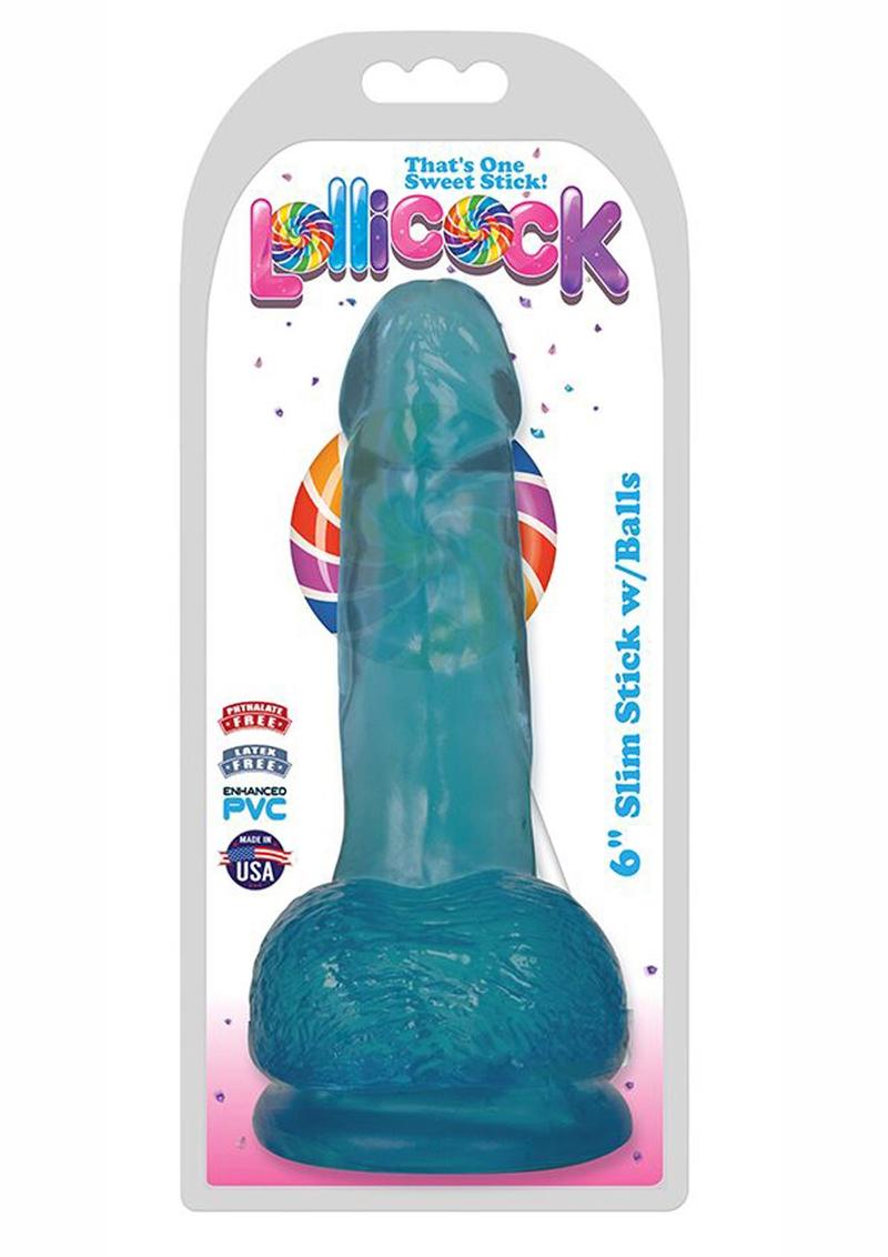 Lollicock Slim Stick Dildo with Balls - Berry Ice/Blue - 6in