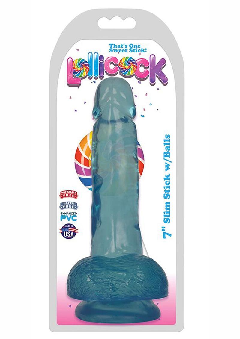 Lollicock Slim Stick Dildo with Balls - Berry Ice/Blue - 7in