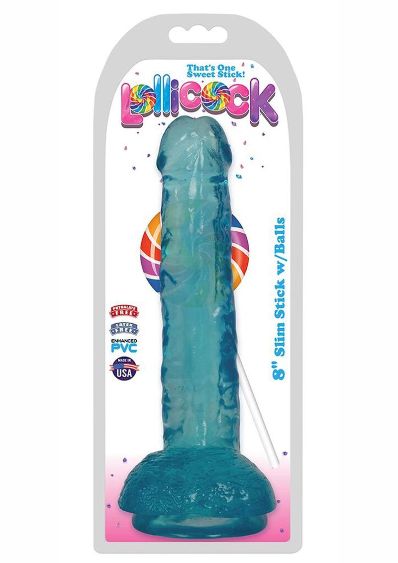 Lollicock Slim Stick Dildo with Balls - Berry Ice/Blue - 8in