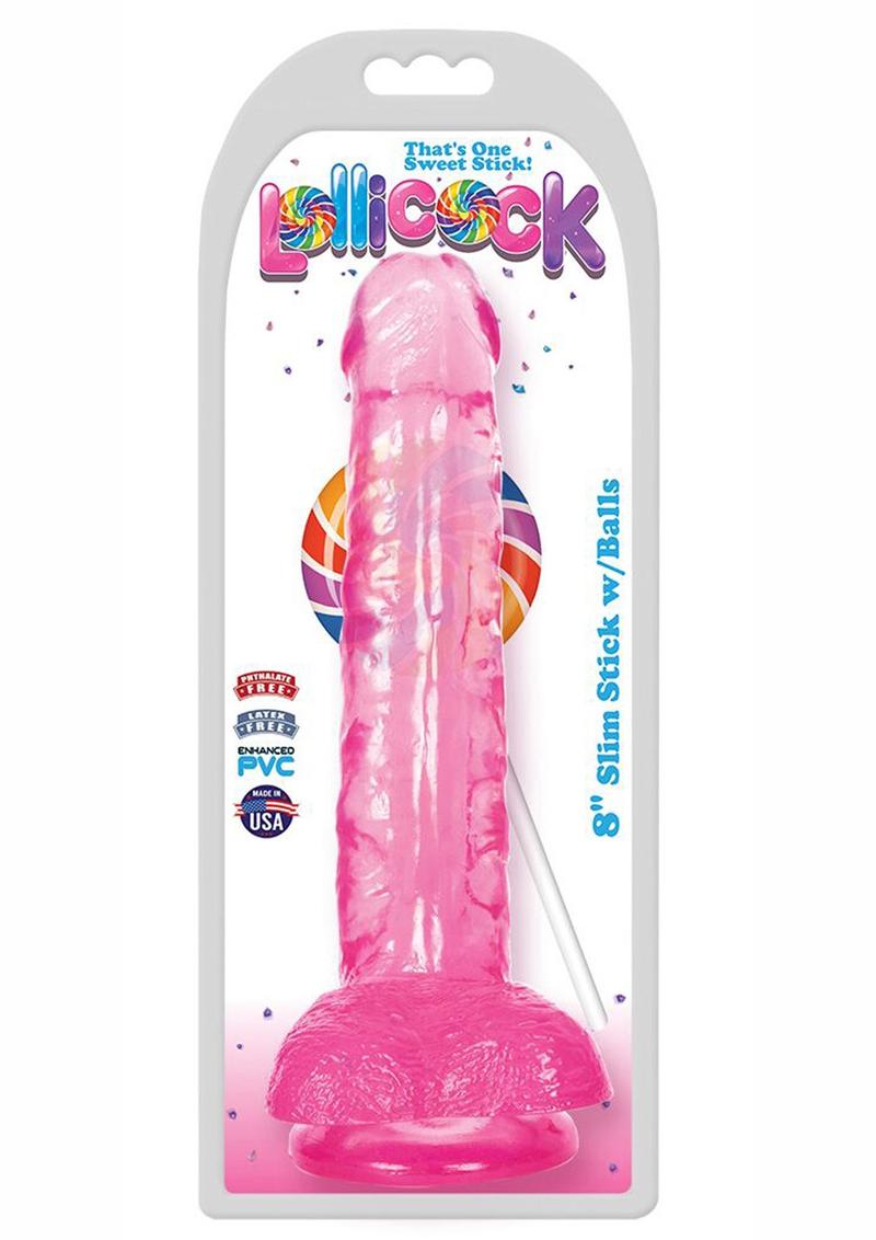 Lollicock Slim Stick Dildo with Balls - Cherry Ice/Red - 8in