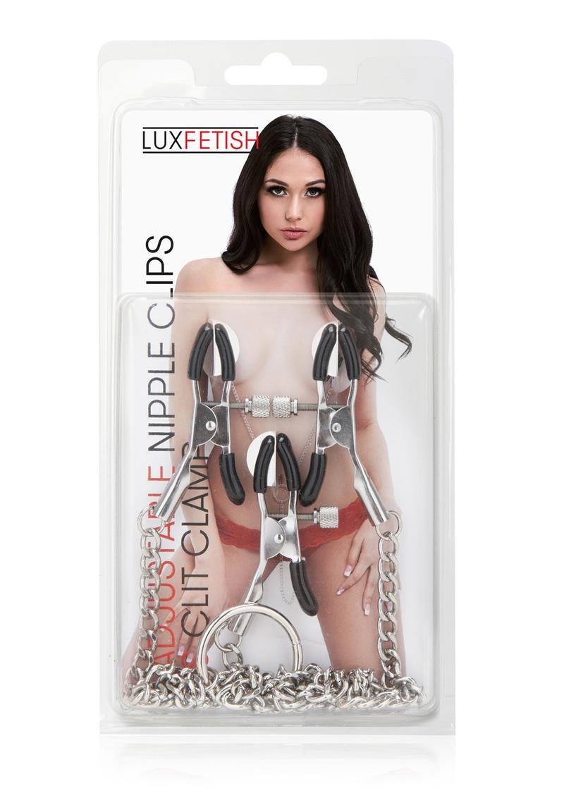 Lux Fetish Adjustable Nipple and Clitoral Clamps - Black