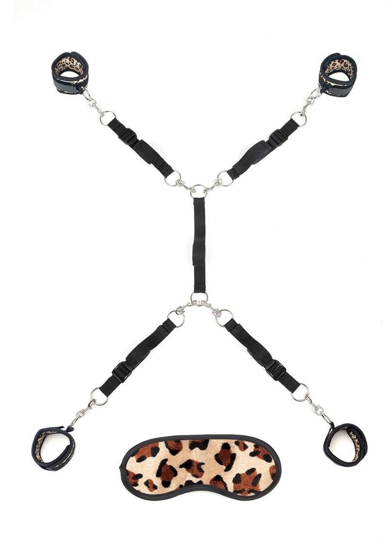 Lux Fetish Bed Spreader Restraint System - Animal Print/Leopard - 7 Piece Set