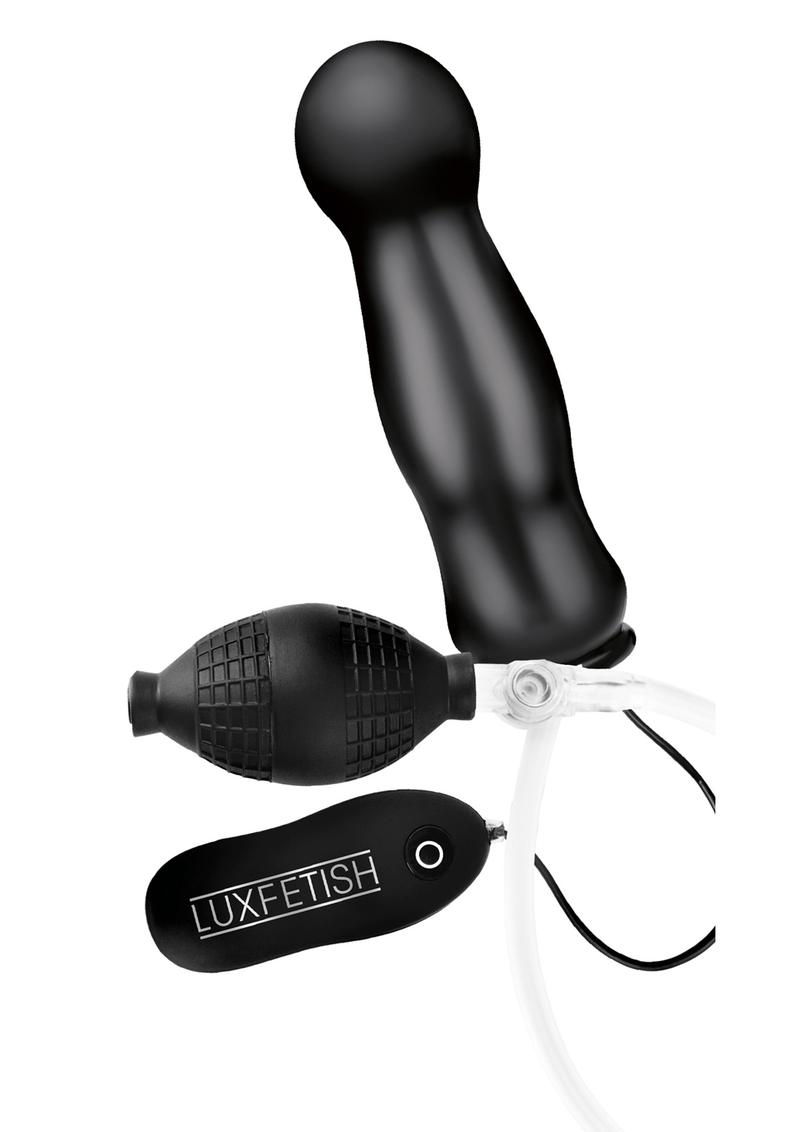 Lux Fetish Inflatable Vibrating Butt Plug with Remote Control - Black - 4.5in