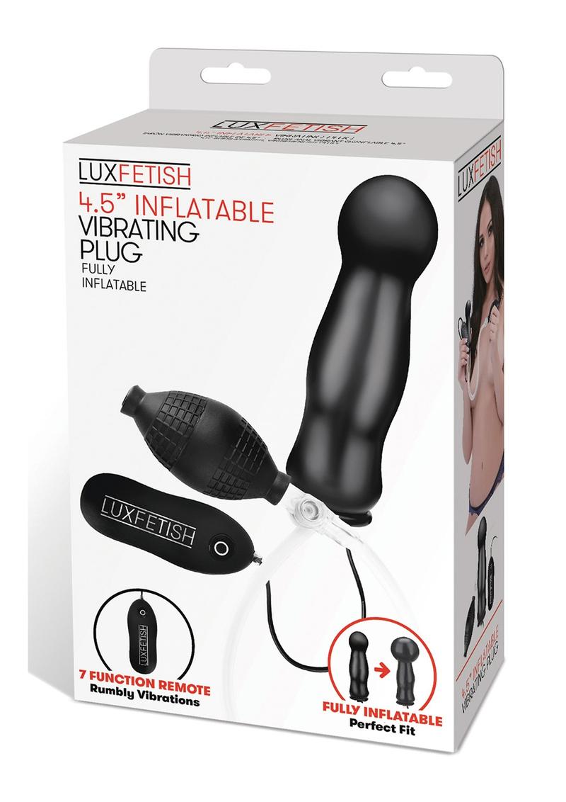 Lux Fetish Inflatable Vibrating Butt Plug with Remote Control - Black - 4.5in