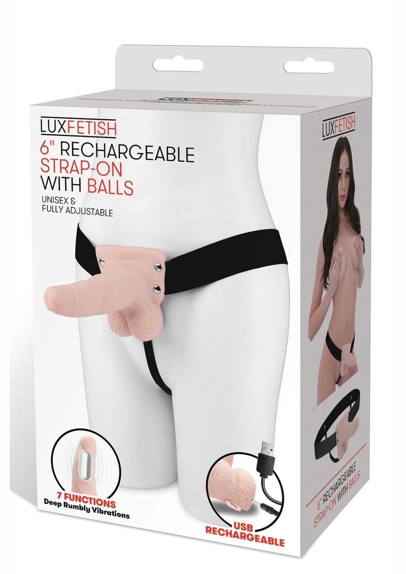 Lux Fetish Rechargeable Strap-On with Balls - Vanilla - One Size - 6in