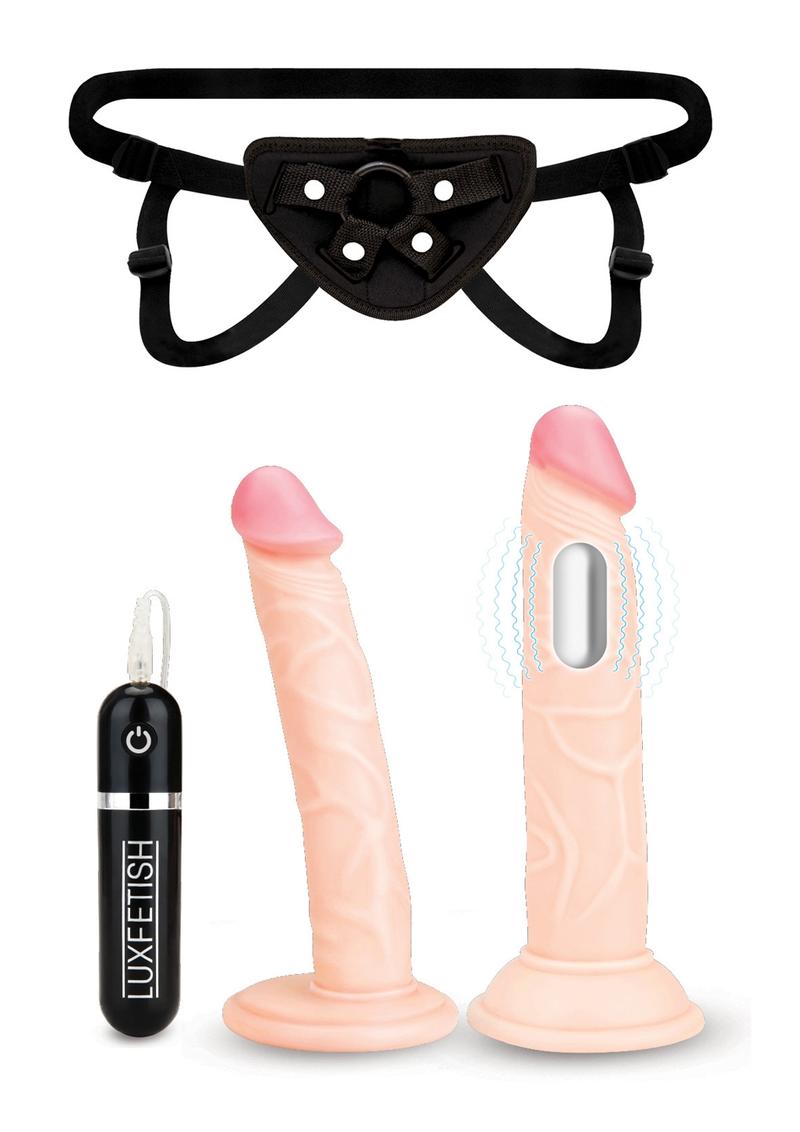 Lux Fetish Strap-On Pegging Set with Remote Control - Vanilla - 3 Piece Set