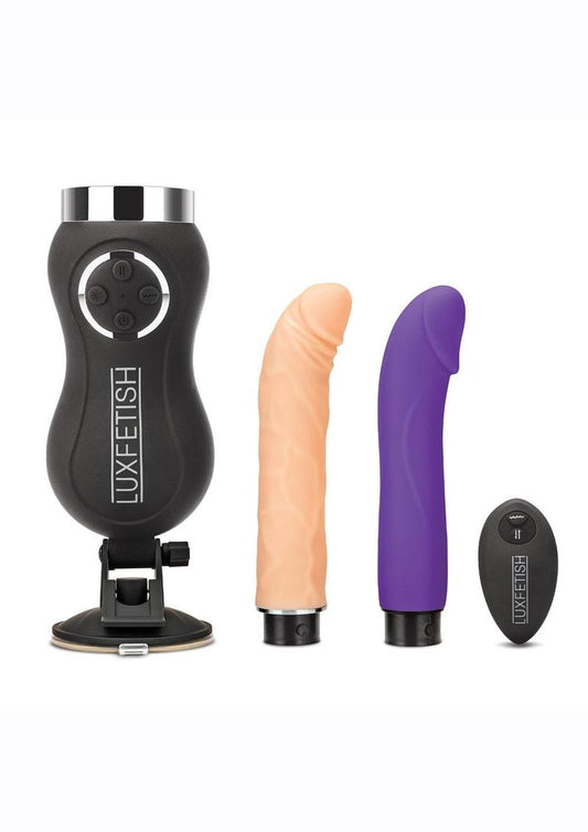 Lux Fetish Thrusting Rechargeable Compact Sex Machine with Remote Control - Purple/Vanilla