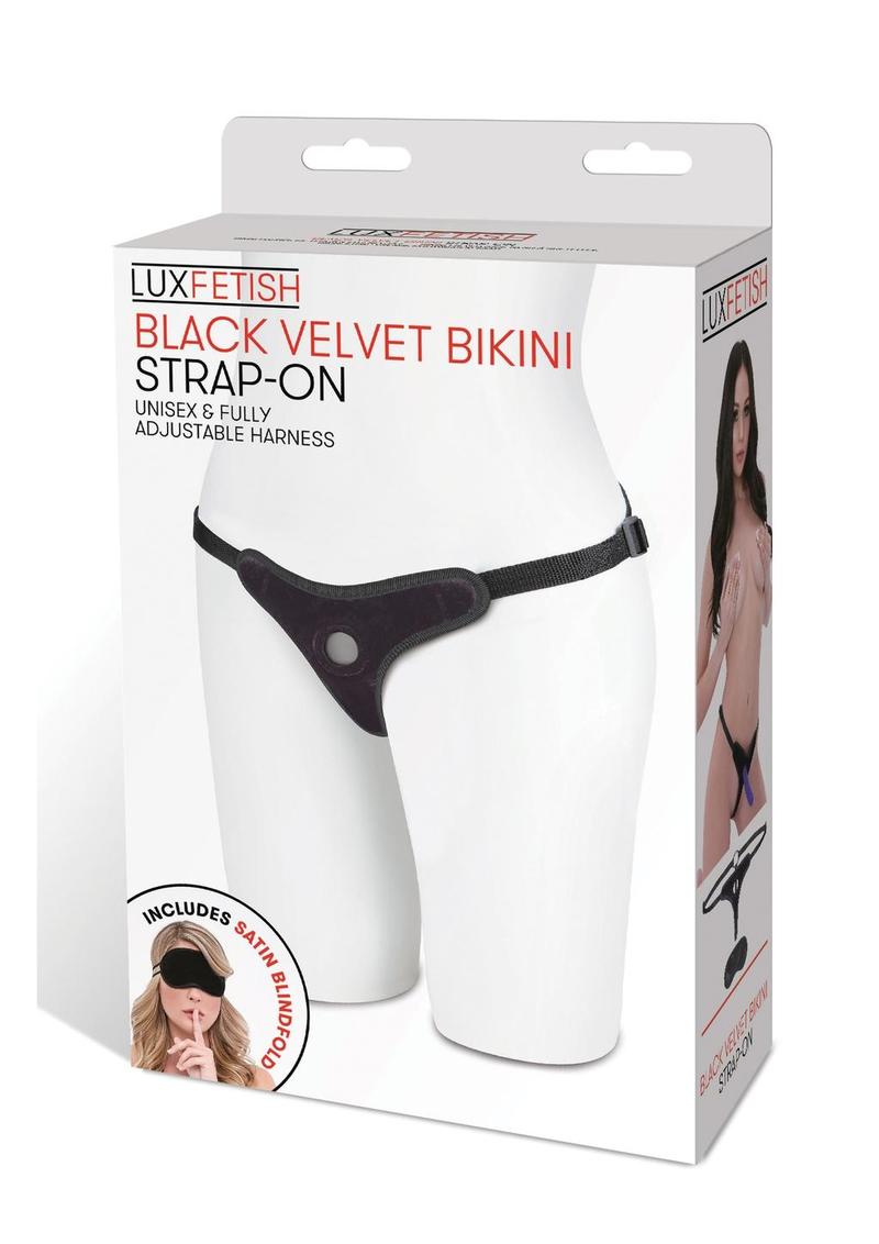 Lux Fetish Velvet Bikini Strap-On Adjustable - Black