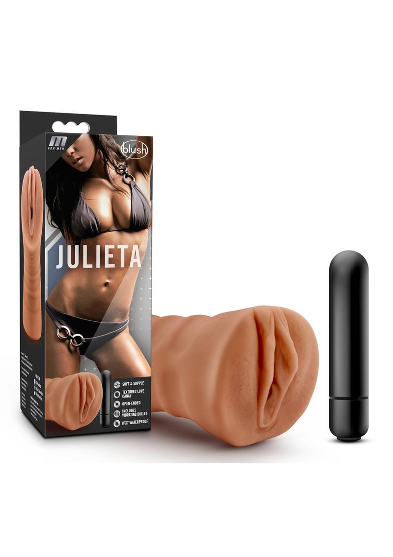 M For Men Julieta Vibrating Masturbator with Bullet - Pussy - Brown/Caramel