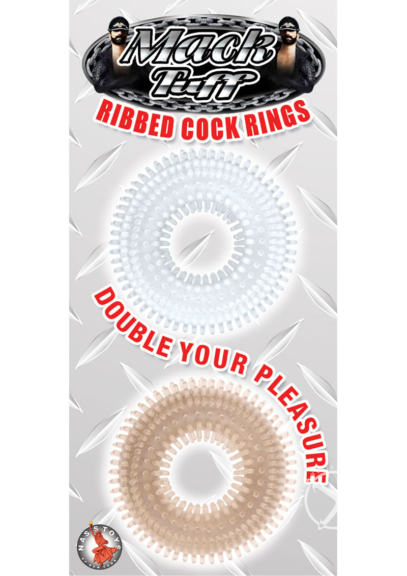 Mack Tuff Ribbed Cock Rings - Clear/Smoke - 2 Pack