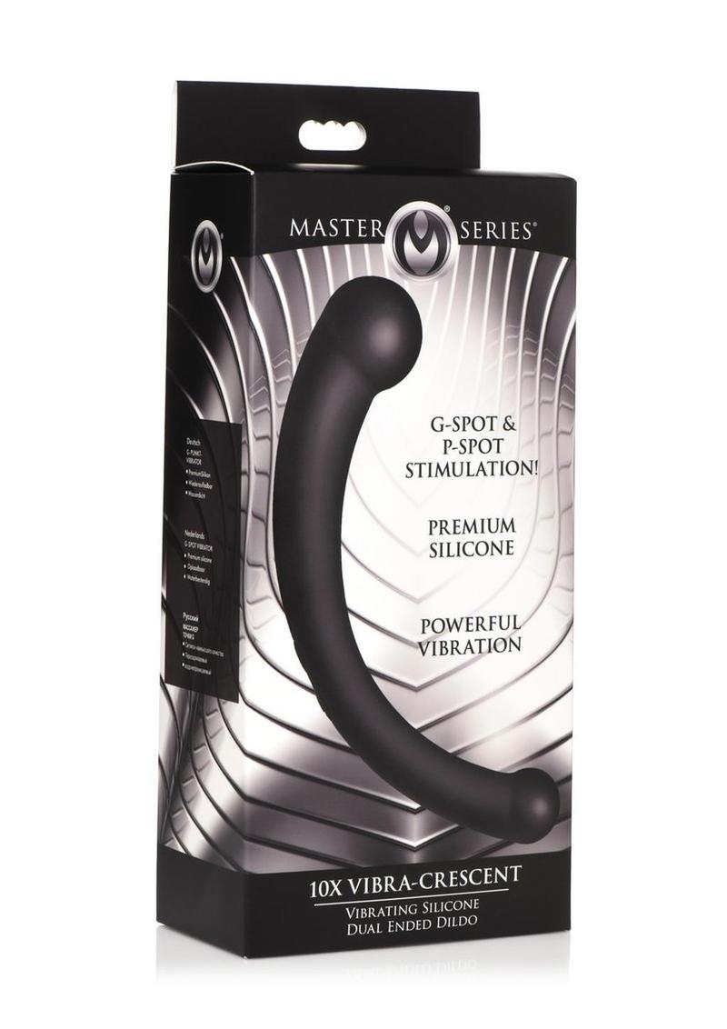 Master Series 10x Vibra-Crescent Rechargeable Silicone Vibrating Dual Ended Dildo - Black