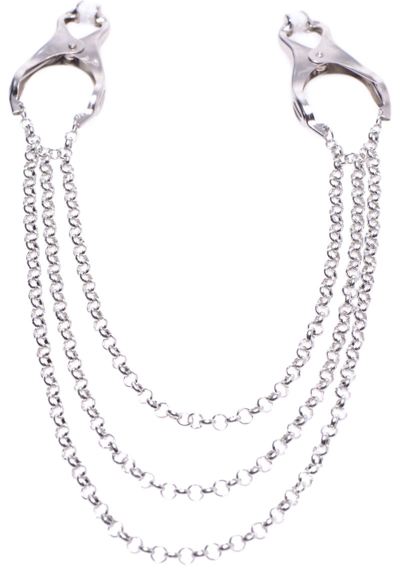 Master Series Affix Triple Chain Nipple Clamps - Metal/Silver