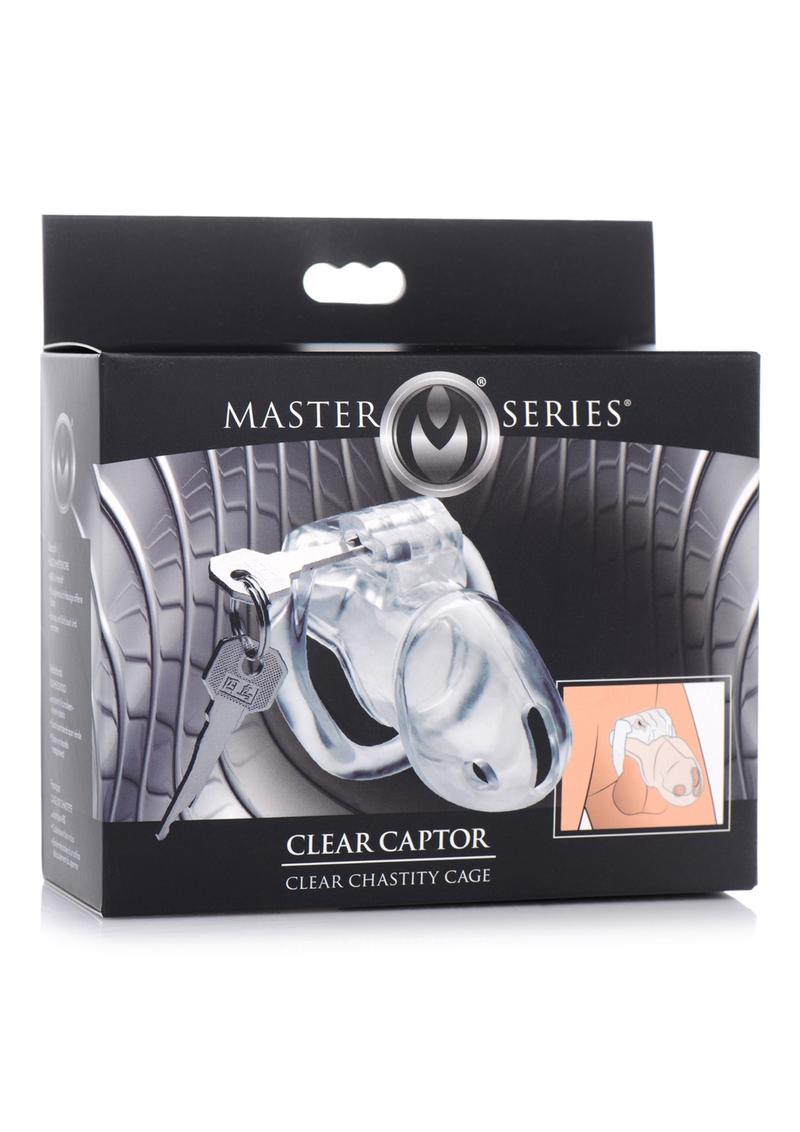 Master Series Clear Captor Chastity Cage with Keys - Clear - Medium
