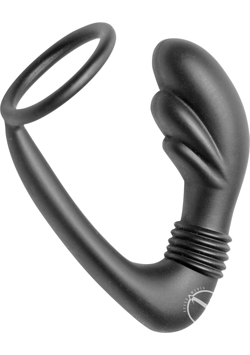 Master Series Cobra Silicone P-Spot Massager and Cock Ring - Black