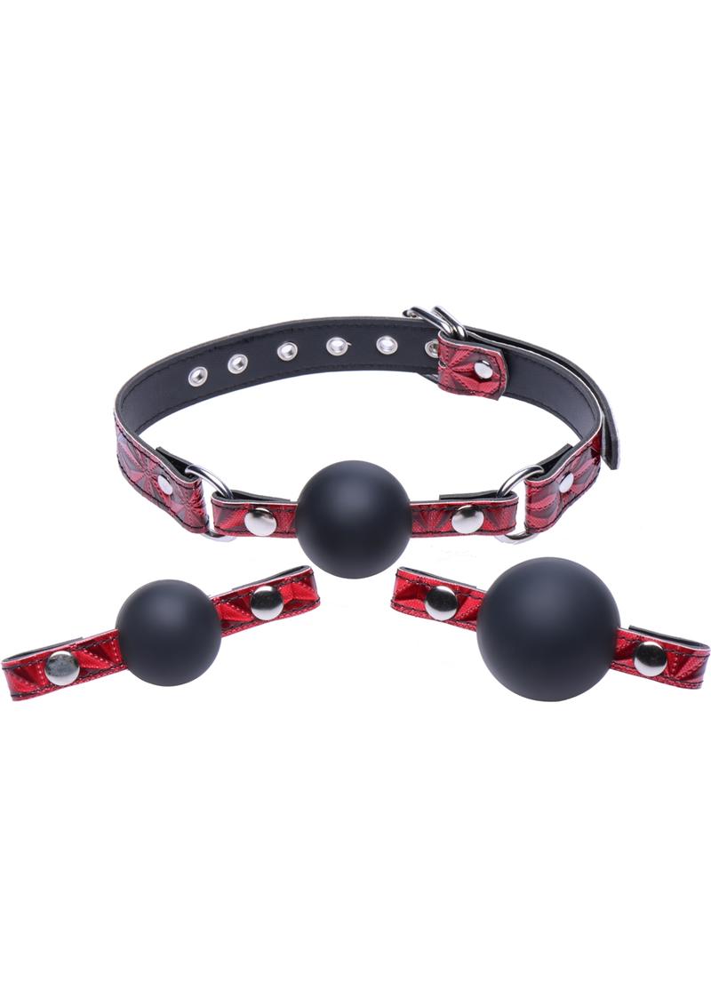 Master Series - Crimson Tied Triad Interchangeable Silicone Ball Gag - Black/Red
