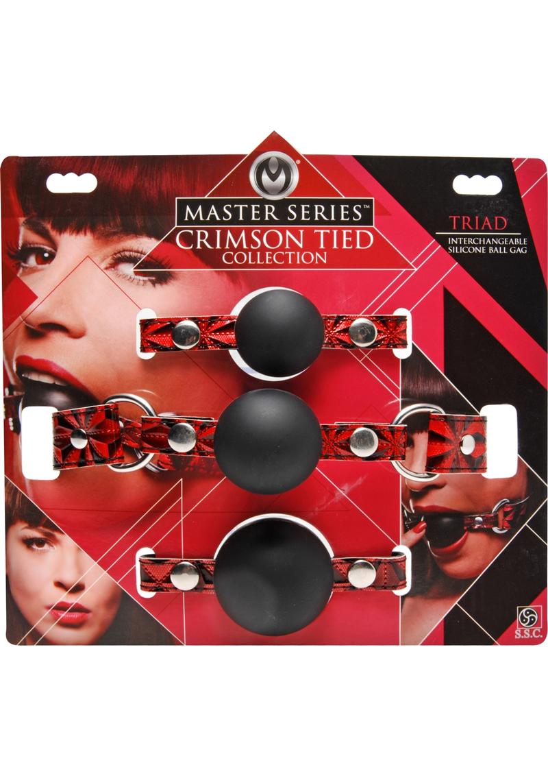 Master Series - Crimson Tied Triad Interchangeable Silicone Ball Gag - Black/Red