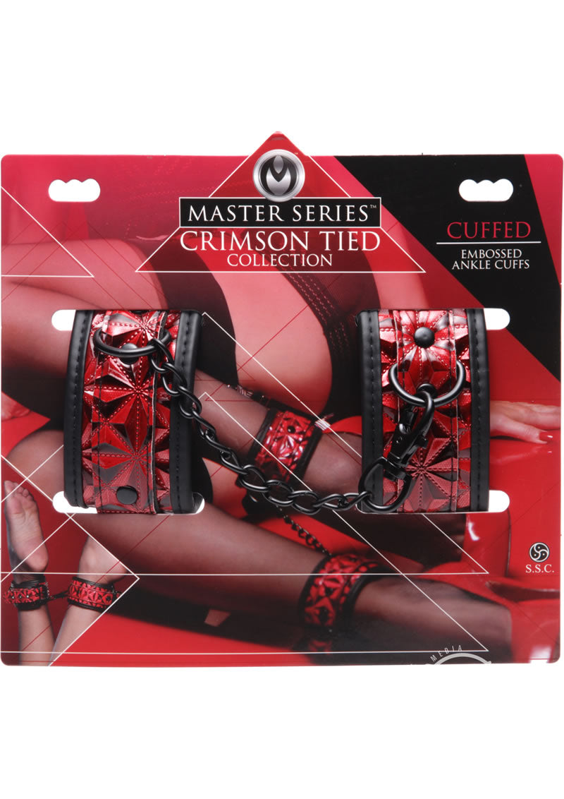 Master Series Cuffed Embossed Ankle Cuffs - Black/Red