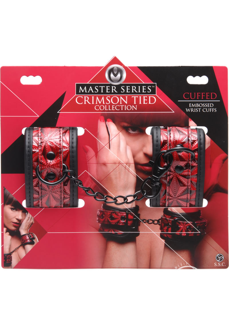 Master Series Cuffed Embossed Wrist Cuffs - Black/Red