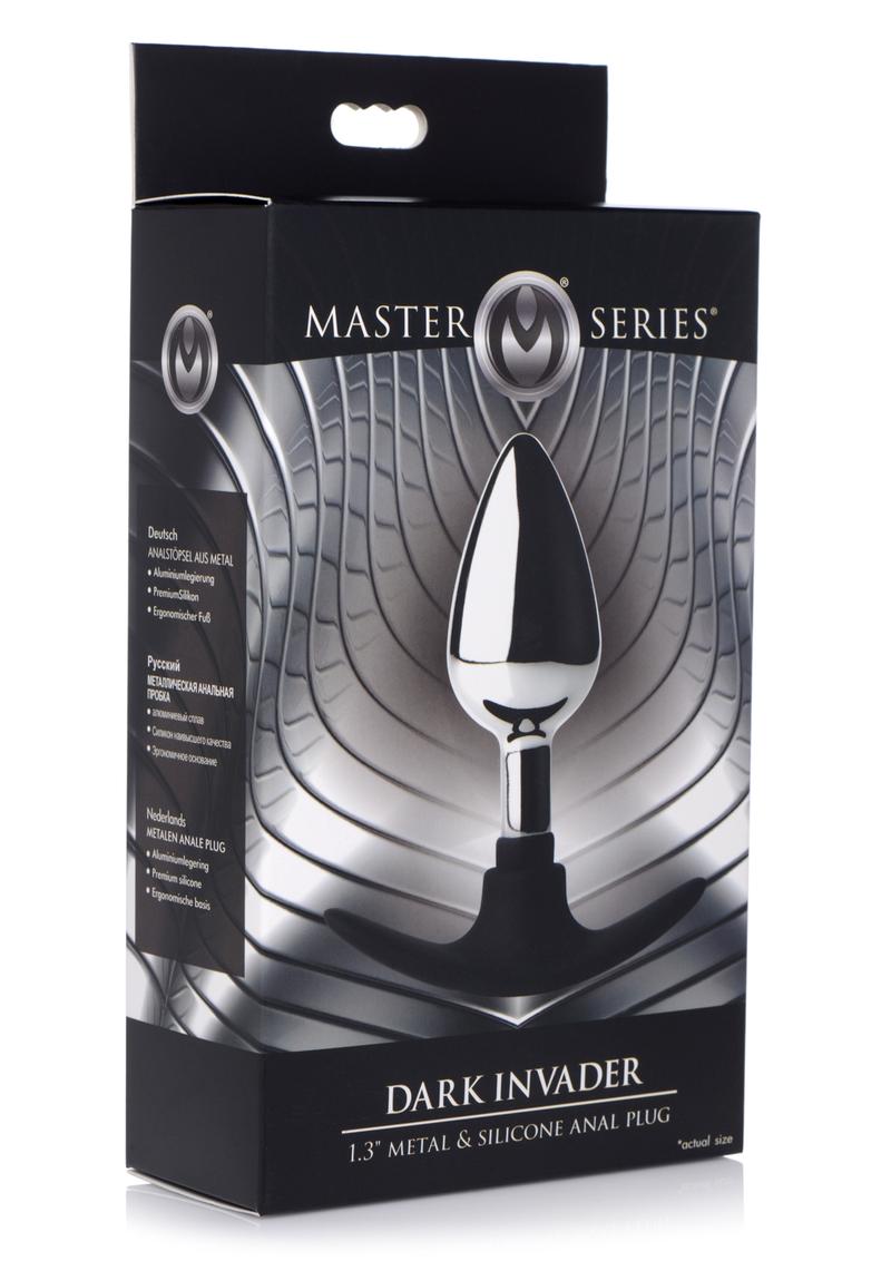 Master Series Dark Invader Metal and Silicone Anal Plug - Metal/Silver - Medium
