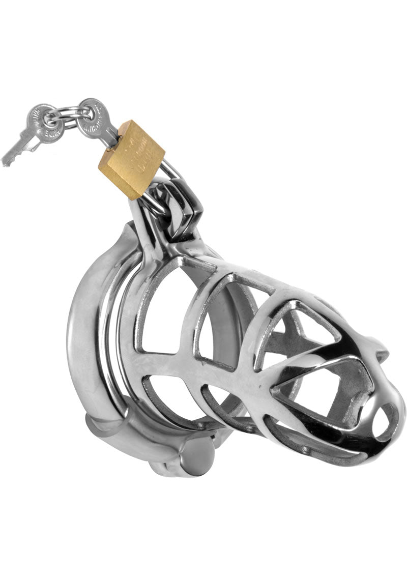 Master Series Detained Stainless Steel Chastity Cage - Black