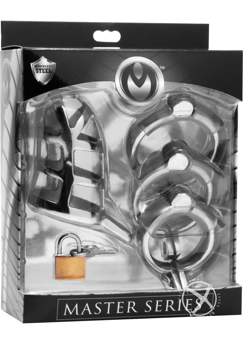 Master Series Detained Stainless Steel Chastity Cage - Black