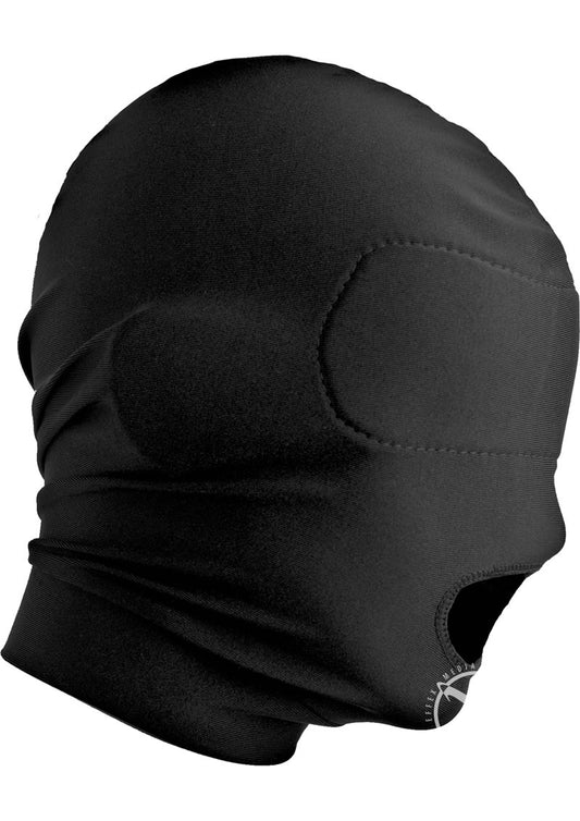 Master Series Disguise Open Mouth Hood with Padded Blindfold - Black