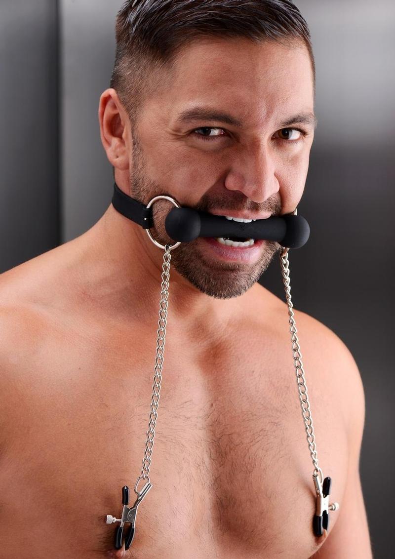 Master Series Equine Silicone Bit Gag with Nipple Clamps