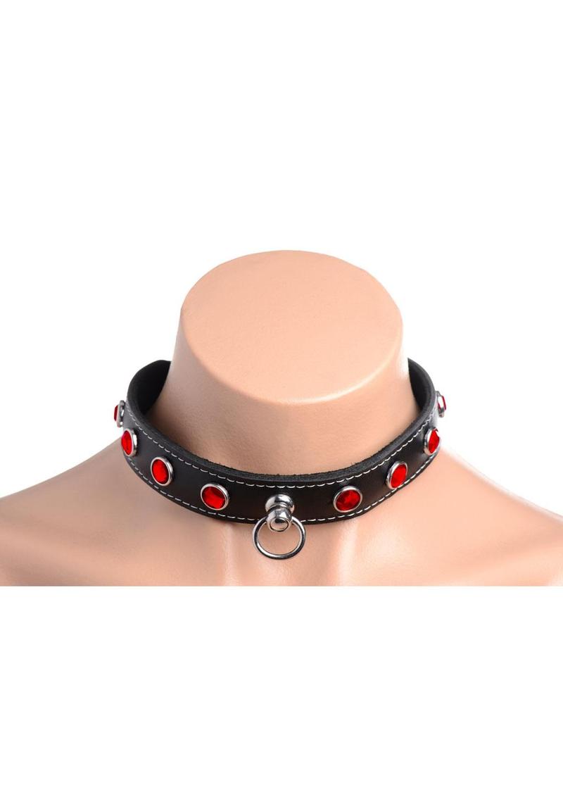 Master Series Fierce Vixen Leather Collar with Rhinestones