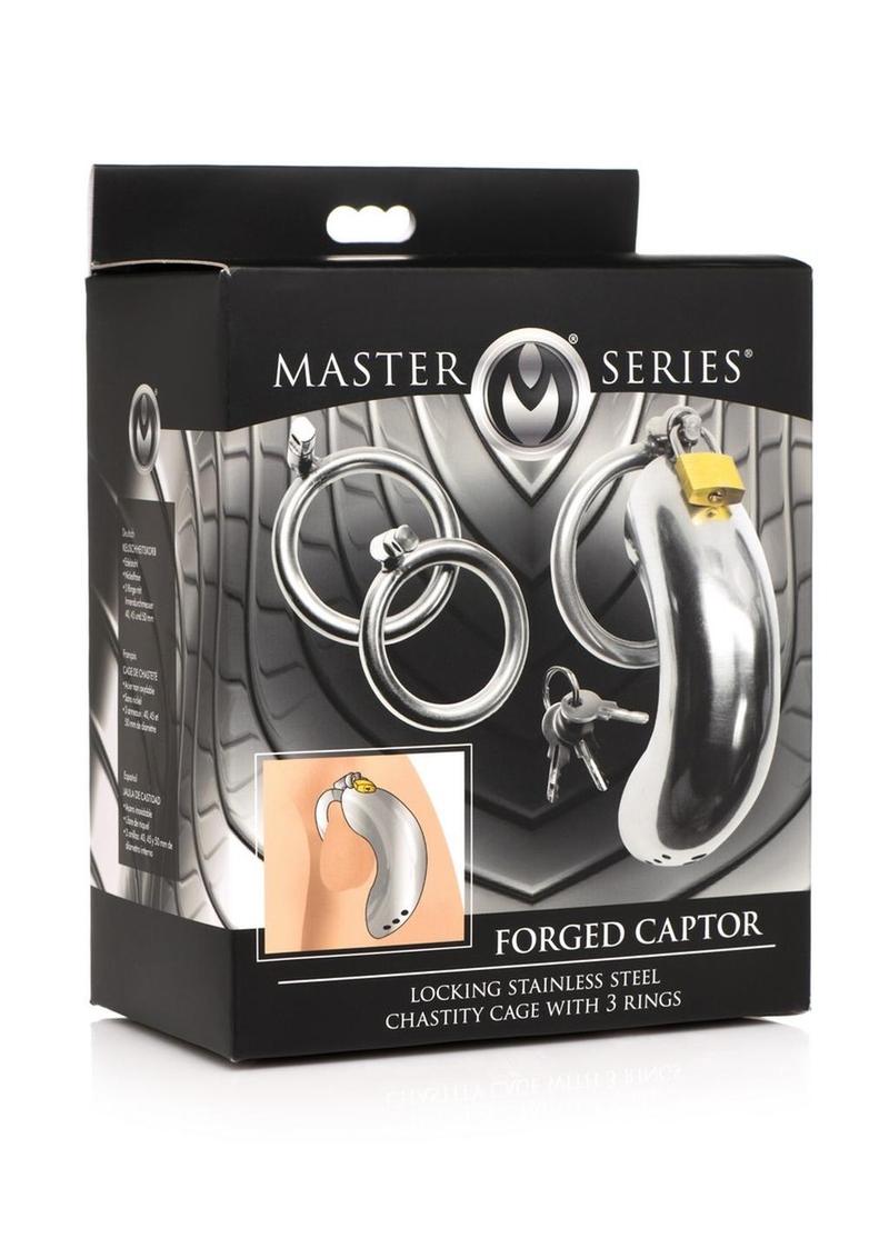 Master Series Locking Stainless Steel Chastity Cage with 3 Rings